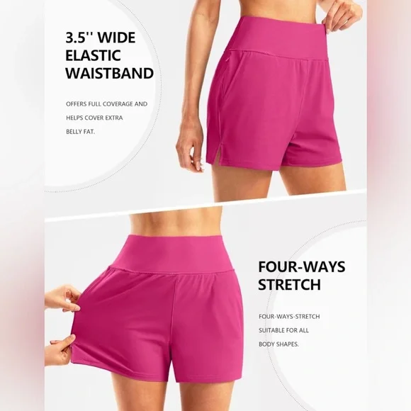 Viodia Women's 3" High Waisted Swim Shorts with Zipper Pocket Quick Dry XXXL - Picture 3 of 10